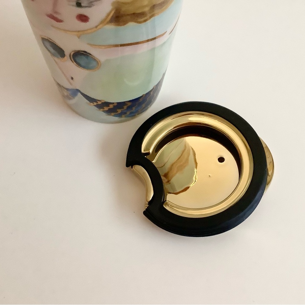 Starbucks Mermaid Siren Ceramic Travel Tumbler Mug Gold Lid 2014 Watercolor new - Picture 9 of 12